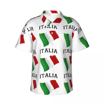 Мужская рубашка, рубашка с коротким рукавом и итальянским флагом, летняя рубашка, мужская рубашка с отложным воротником и пуговицами, мужская одежда