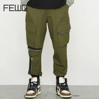Мужские брюки-карго FEWQ, модные уличные мужские брюки с нерегулярными карманами, с несколькими застежками-молниями, 2023, Однотонные, Новая мода 24X1659,