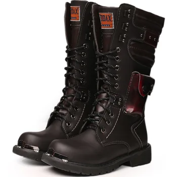 Мужские кожаные сапоги до колена, зимние мужские мотоциклетные ботинки, обувь в готическом стиле в стиле панк, мужские уличные военные ботинки, повседневные рабочие ботинки, мужские ботинки