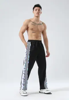 Мужские сексуальные повседневные широкие брюки в полоску по бокам, модная уличная одежда в стиле хип-хоп, мужские спортивные брюки