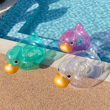 Надувной детский круг для купания в ванне, Плавающее детское сиденье, Водная вечеринка, Пляж, игрушки для бассейна, Милая Прозрачная Утка, детское кольцо для плавания
