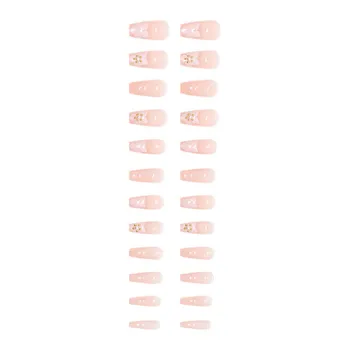 Накладные ногти в розовый цветок для женщин, глянцевая поверхность, гладкие края, накладные ногти для модниц, подходящие к платью
