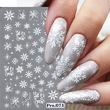 Наклейки для дизайна ногтей в виде белых снежинок, Зимние украшения, Снежные звезды, Деревья, буквы, Слайдеры, наклейки для Рождественского маникюра, обертывания NTPRO-073