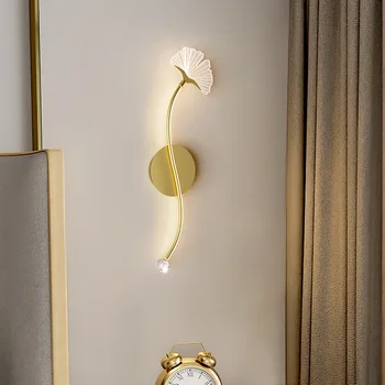 Настенный светильник с полным спектром действия, прикроватная тумбочка для спальни в скандинавском стиле, теплый романтический коридор, чувство стиля, Креативное оформление, светодиодный настенный светильник Ginkgo