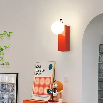 Настенный светильник с шариками в кремовом стиле, Скандинавская прикроватная лампа с магнитным всасыванием, дизайнерские интернет-лампы красного цвета для детской комнаты