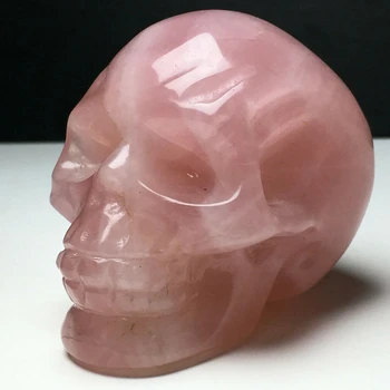 Натуральный прозрачный розовый череп ручной работы с кварцевым кристаллом, исцеляющая чакра Рейки