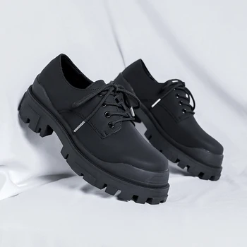 Новая брендовая мужская кожаная обувь на шнуровке, модная деловая обувь на массивной платформе в стиле ретро, мужские повседневные свадебные туфли на плоской подошве