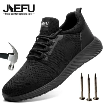 Новая легкая защитная обувь JIEFU для мужчин, женские рабочие кроссовки со стальным носком, нескользящие дышащие строительные кроссовки