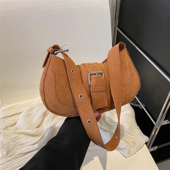 Новая роскошная брендовая дизайнерская простая маленькая замшевая сумка через плечо для подмышек, женская модная сумка через плечо и кошельки
