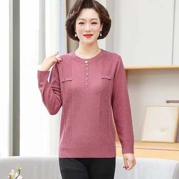 Новый Весенне-осенний Элегантный свитер для матери среднего возраста, свободная трикотажная нижняя рубашка, Модная Женская одежда