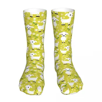 Носки унисекс с рисунком ягнят и травы, зимние носки, теплые толстые вязаные мягкие повседневные носки