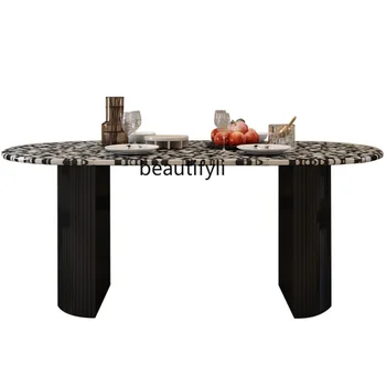 Обеденный стол French Entry Lux Terrazzo Мраморный Овальный Простой Ретро Дизайнерский Обеденный стол из массива дерева