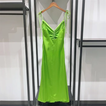 Однотонное плиссированное платье на подтяжках, Женское лето 2023