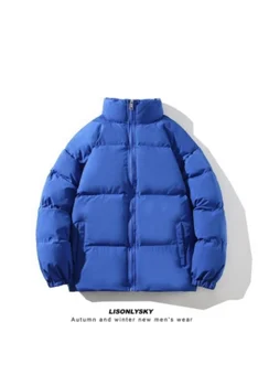 Осенне-зимняя однотонная мужская повседневная хлопчатобумажная одежда корейской версии, свободная пара, толстое хлопчатобумажное пальто с воротником-стойкой