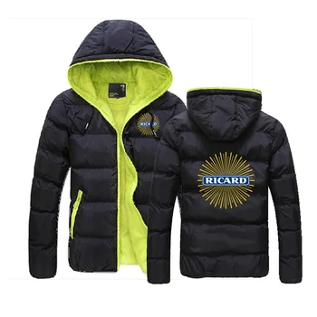Осень-зима 2023, мужская одежда с логотипом Ricard, утепленное пальто контрастного цвета для отдыха, теплая куртка-пуховик с капюшоном
