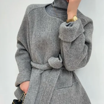 Пальто из шерсти альпаки для женщин, утепленные теплые женские пальто, Элегантные модные шерстяные осенне-зимние куртки для женщин