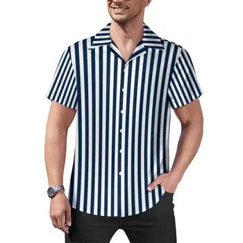 Повседневные рубашки в морскую темно-синюю полоску с рисунком, рубашка для отпуска, Гавайи, блузки Y2K, Мужской графический плюс Размер