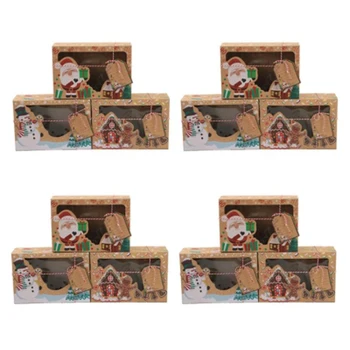 Портативная Рождественская подарочная коробка из крафт-бумаги 12шт, Держатели для вечеринок, коробка для конфет, коробки для печенья для рождественской вечеринки