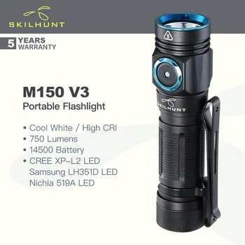 Портативный светодиодный фонарик Skilhunt M150 V3 с батареей 14500, мощностью 750 люмен, водонепроницаемость IPX8, Доступен в холодном белом цвете / Высоком CRI, EDC