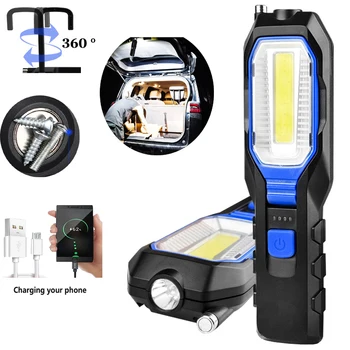Портативный светодиодный фонарик для ремонта автомобилей, USB Перезаряжаемый COB-фонарик, водонепроницаемая Наружная лампа, аварийное освещение для кемпинга с магнитным крючком