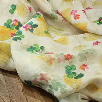 Пошив ткани по метру Чистая ткань с принтом Рами Печать и окрашивание цветов и растений Дизайнерская ткань для одежды