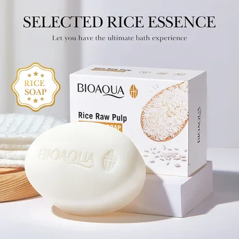Рисовое мыло ручной работы BIOAQUA Эссенция рисового пюре для ванны, контроль Увлажняющего масла для тела, Очищающий Уход за лицом, Отбеливающие Увлажняющие Инструменты
