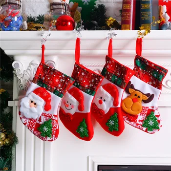 Рождественские чулки, тканевый носок Санта-Клауса, подарок для детей, мешок конфет, карман со снеговиком и оленем, Подвесное украшение для Рождественской елки, Новый 2023 год