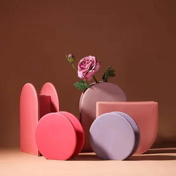 Розовая керамическая ваза для цветов в скандинавском стиле, декор для дома, офиса, кабинета, гостиной, обеденного стола, интерьера