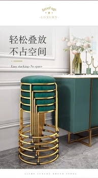 Роскошный обеденный стул для салона красоты Gold, барный стул, комод, обеденный стул, складной табурет, современный простой маленький круглый табурет, скамейка