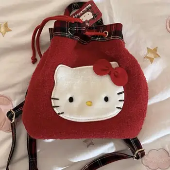 Рюкзак Hello Kittys из аниме-мультфильма Sanrioed, плюшевая Рождественская сумка на шнурке большой емкости, праздничные подарки