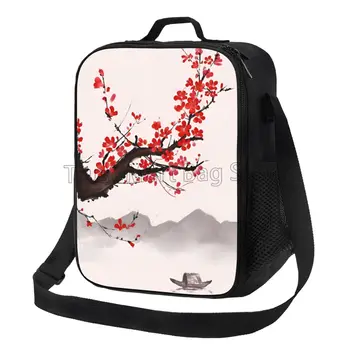 Сакура, японская вишня, изолированная сумка для ланча с плечевым ремнем, переносная термосумка для бенто для работы, путешествий, пикника