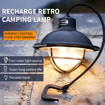 Светодиодная лампа для кемпинга, ретро подвесная лампа для палатки, наружные водонепроницаемые кемпинговые фонари с регулируемой яркостью со встроенным аккумулятором, аварийный фонарь