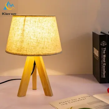 Скандинавская современная простая настольная лампа из массива дерева со светодиодной подсветкой, прикроватная лампа для ресторана, прикроватная тумбочка для отеля, декор для гостиной, тканевые настольные лампы