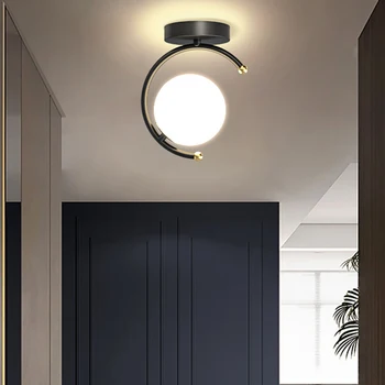 Современные лампы в скандинавском стиле, светодиодные, простой полукруглый потолочный светильник из железа и стекла, потолочный светильник для коридора, гардероба, крыльца, балкона