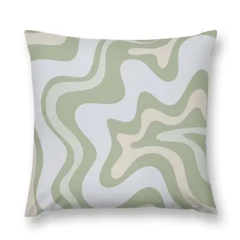 Современный абстрактный жидкий вихрь в светло-шалфейно-зелено-сером миндальном цвете, накладные подушки для диванных подушек