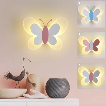 Современный настенный светильник с бабочкой, прикроватная тумбочка для детской комнаты, настенный светильник творческой личности, декор стен, светодиодное бра с бабочкой для спальни