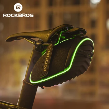 Сумка Rockbros MTB, светящиеся седельные сумки, задняя сумка для велоспорта с дождевиком, водонепроницаемые аксессуары для велосипеда C16-3G