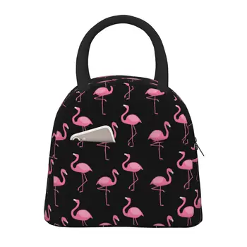 Сумка для ланча с розовым фламинго для женщин, большая многоразовая изолированная коробка для ланча для работы, складная сумка для офиса для взрослых
