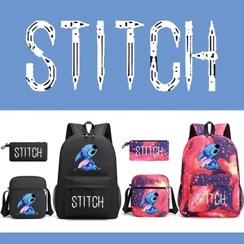 Сумка из трех частей Disney Lilo & Stitch, холщовый рюкзак с мультяшным принтом, студенческая сумка для отдыха, удобные и практичные подарки