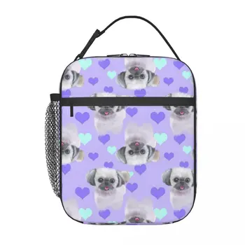 Фиолетовая сумка-тоут для ланча Shih Tzu с плечевым ремнем, Многоразовый ланч-бокс для пикника, работы, школы