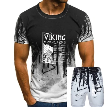 Футболки большого размера World Tour Of Vikings для мужчин, крутая модная мужская рубашка с водяным принтом с короткими рукавами, винтажная одежда