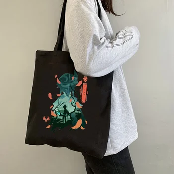 Холщовая сумка Genshin Impact Printing Xiao Venti Print, женская сумка через плечо, модные сумки для покупок большой емкости