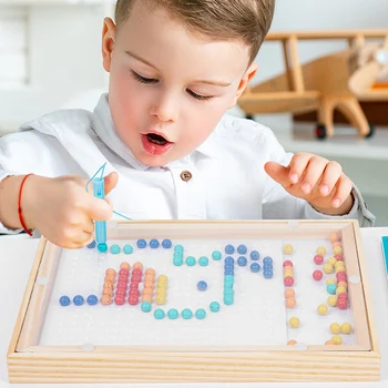 Художественная Доска из Стального Шарика с Магнитной Ручкой и Бусинками Деревянная Доска Для Рисования Montessori Education Toy Dot Art Board для Ребенка Малыша
