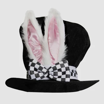 Черная шляпа с заячьими ушками, костюмная шляпа с белым кроликом для выступления, Кепка, аксессуар для костюма