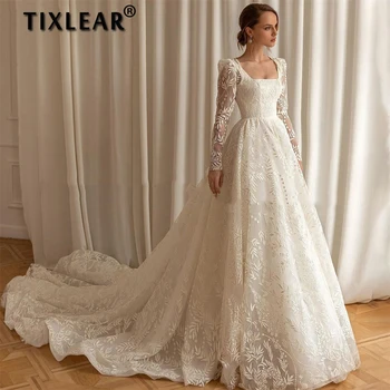 Элегантное Свадебное Платье Принцессы TIXLEAR С Кружевной Аппликацией И Рукавами-Скипетрами, Модное Атласное Платье С Открытой Спиной, Vestidos De Novia 2023