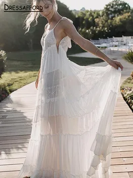 Элегантное свадебное платье в стиле бохо, женские пляжные аппликации, свадебное платье Vestido De Noiva, шифоновые бретельки на бретельках, V-образный вырез, открытая спина